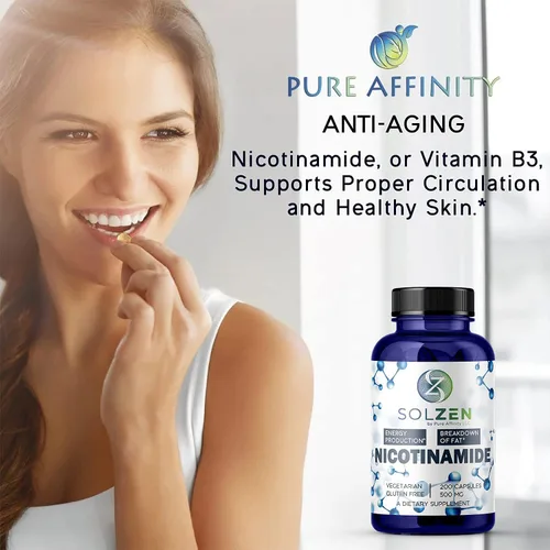 Vista 2 de Nicotinamida B3 500 mg Niacina eficaz sin enjuagues. Potenciador de energía, regenerador celular, que apoya el deterioro cognitivo