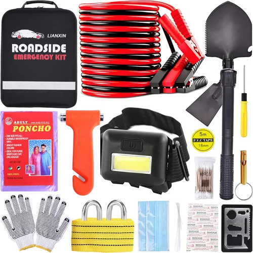 Vista 8 de LIANXIN Kit de Emergencia para Automóvil en Carretera - Kit de Seguridad para Automóvil Kit de Emergencia para Automóvil con Cables Puente Kit