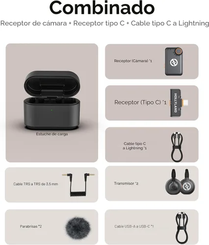 Vista 9 de Micrófono inalámbrico Hollyland Lark M2S Combo (RX de cámara + RX USB-C + cable Lightning) para iPhone/cámara/Android/PC, clip de titanio