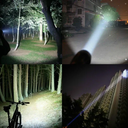 Vista 2 de PeakPlus Linterna táctica con luz led ultrabrillante con enfoque ajustable y función de zoom, con 5 modos, resistente al agua, con batería de ion
