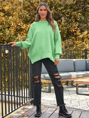 Vista 184 de Lillusory - Suéter extragrande con mangas de murciélago y cuello redondo para mujer, prenda moderna de otoño de tejido de punto sin botones