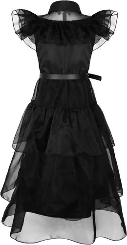 Vista 3 de SPORTBANG Disfraz de Wednesday Addams para niñas, disfraz de cosplay de miércoles, disfraz de Halloween