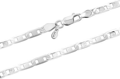 Vista 3 de LeCalla Links Solid 925 Sterling Silver Italian 3 MM, 4 MM Diamond-Cut Solid Flat Mariner Link Chain Necklace for Women Men with Lobster Clasp, Made
