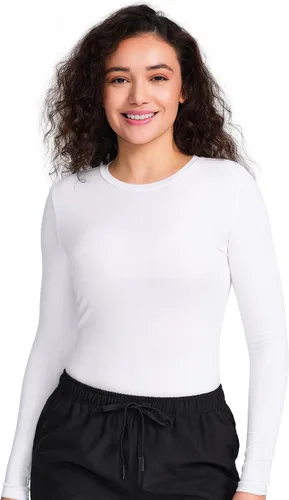 Vista 7 de COZYFIT Camisetas de Scrub de Manga Larga para Mujer - Camiseta Cómoda para Usar Debajo del Uniforme Blanco