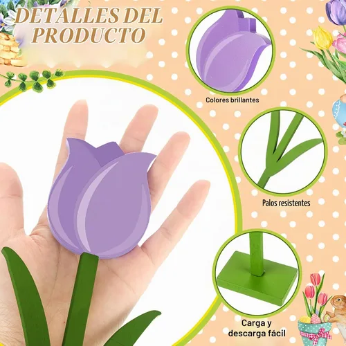 Vista 4 de Yuntau 6 letreros de madera de tulipanes de primavera, decoración de mesa retro, tulipanes de granja, decoración de mesa, centro de mesa, bandeja
