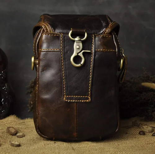 Vista 4 de Le'aokuu Bolso de hombro de mensajero pequeño casual de cuero original para hombre, bolso de cinturón de cintura a la moda, paquete de cigarrillos