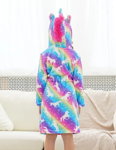 Vista 5 de Doctor Unicorn Bata de baño con capucha de unicornio suave para niñas Blanco