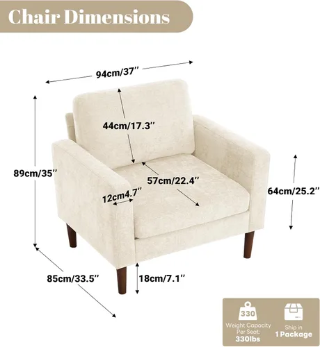 Vista 2 de Kingfun Silla decorativa, sillas de sala de estar, sillón de lectura de chenilla, de mediados de siglo con pie de madera maciza, decoración moderna