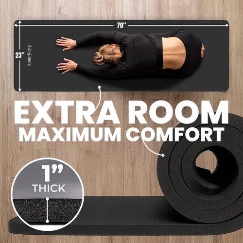 Vista 2 de HemingWeigh Tapete de yoga antideslizante extra grueso de 1 pulgada – Tapetes de ejercicio para entrenamientos en casa, color negro