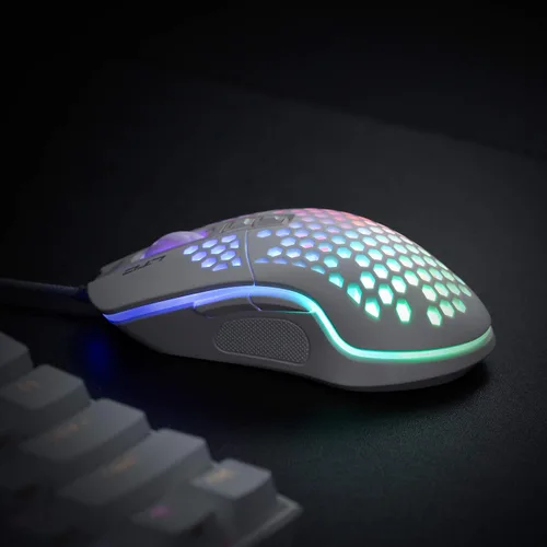 Vista 7 de LTC Circle Pit HM-001 RGB - Mouse para juegos con carcasa ligera de panal de abeja 6400 DPI 6 botones programables color blanco