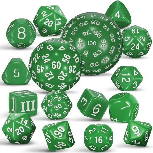 Vista 13 de Civaner Juego completo de 15 dados poliédricos D3-D100 esféricos RPG en negro opaco, 100 lados para juegos de rol, suministros de fiesta