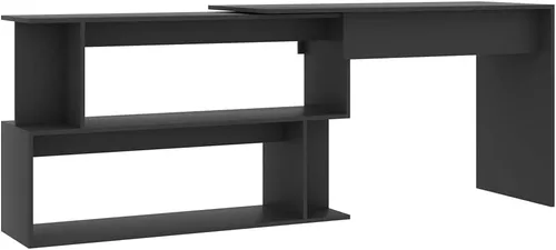 Vista 3 de Escritorio giratorio de madera aglomerada con compartimentos abiertos, mesa de trabajo, mesa de lectura, escritorio de oficina, mesa auxiliar