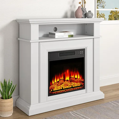 Vista 2 de FESTIVITY Mantel independiente de 36 pulgadas con inserto de chimenea eléctrica de 18 pulgadas para sala de estar y dormitorio, efecto realista