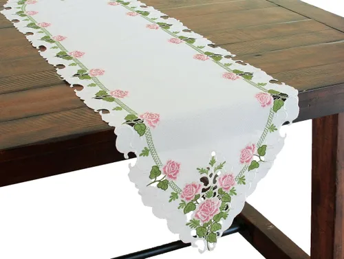 Vista 3 de Xia Home Fashions Camino de mesa de primavera con bordado de rosas de verano, 12 x 28 pulgadas