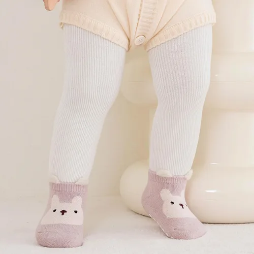 Vista 7 de Calcetines tobilleros antideslizantes para bebés con empuñaduras para niños pequeños, calcetines gruesos y cálidos antideslizantes para el suelo