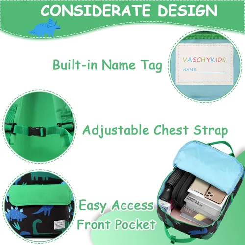 Vista 5 de VASCHY Mochilas de dinosaurio para niños, mochila preescolar ligera para niños pequeños