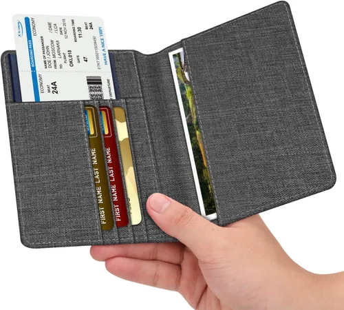 Vista 2 de Fintie - Funda para tarjetas y pasaporte de piel sintética bloqueo RFID cartera de viajes APPA107US