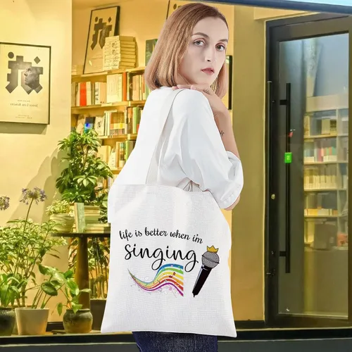 Vista 5 de LEVLO Bolsa de maquillaje cosmética para cantar, regalo para amantes de la música, la vida es mejor cuando estoy cantando maquillaje con cremallera