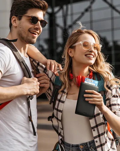 Vista 6 de VULKIT Billetera para pasaporte, con bloqueo RFID, cartera de viaje para hombres y mujeres