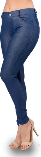 Vista 4 de Ylluo Jean Look - Pantalones de aspecto de jeans para mujer con bolsillos y mezcla de algodón modelos capri y largo completo
