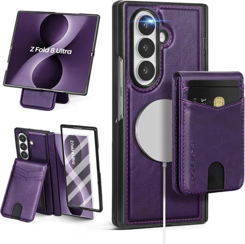 Vista 10 de SkyEagle Funda Cartera magnética desmontable compatible con Magsafe para Samsung Galaxy Z Fold 7 con tarjetero Protector de pantalla integrado