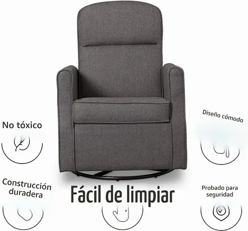 Vista 7 de Delta Children Blair Slim Nursery Glider - Silla mecedora giratoria color carbón