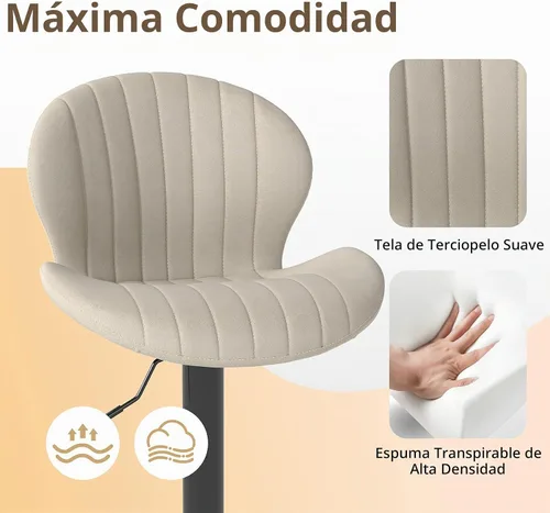 Vista 3 de Youhauchair Juego de 2 taburetes de bar modernos, taburetes de bar giratorios de altura ajustable de terciopelo, sillas de encimera de isla