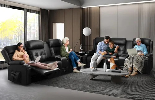 Vista 24 de Sofá reclinable, sofá reclinable con masaje de 3 plazas con gran capacidad de peso, sofá de dos plazas para RV con espacio libre con consola, USB