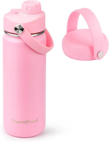 Vista 17 de Botella de agua aislante ThermoProof – Acero inoxidable, boca ancha, tapas abatibles y con boquilla, a prueba de fugas, apta para lavavajillas Ámbar