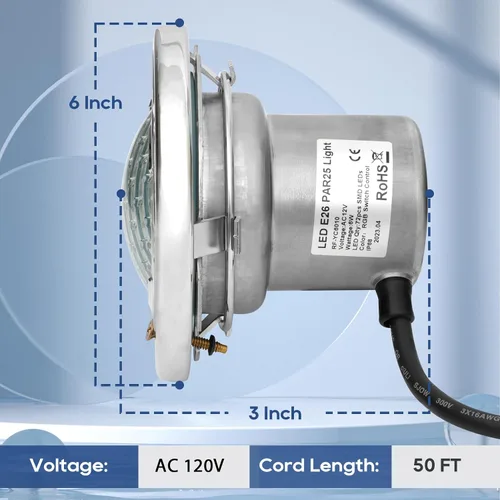 Vista 2 de Luces LED de spa de 6 pulgadas para piscina enterrada, 50 pies AC120V 6 pulgadas, luces blancas de piscina, luz subacuática de spa para piscinas