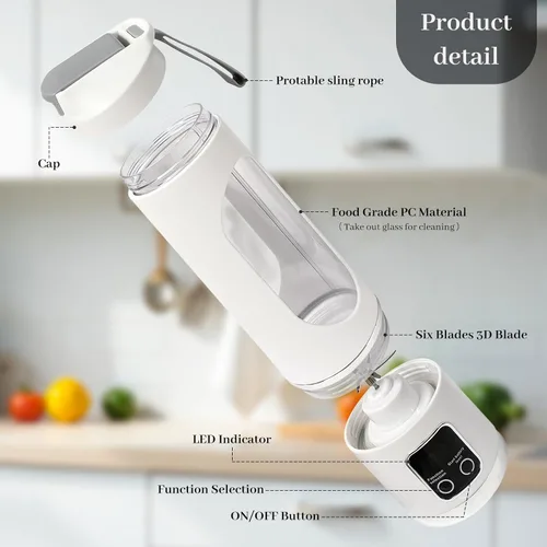 Vista 7 de HomeBeyond Licuadora portátil de tamaño personal de 15 onzas, mini licuadora inalámbrica para batidos y batidos, recargable USB-C, exprimidor