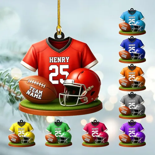 Vista 36 de Adornos de fútbol personalizados, hombreras y casco, adorno de Navidad, regalo de jugador estadounidense, regalo para niños y niñas, decoración