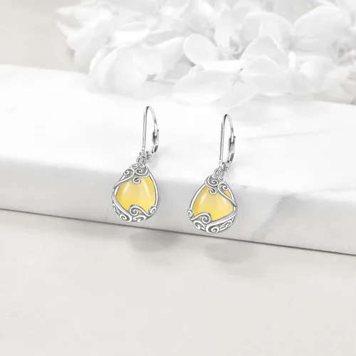 Vista 237 de Aretes colgantes con forma de lágrima de filigrana de piedra lunar de plata de ley 925 con cierre de palanca para mujer, regalos de joyería