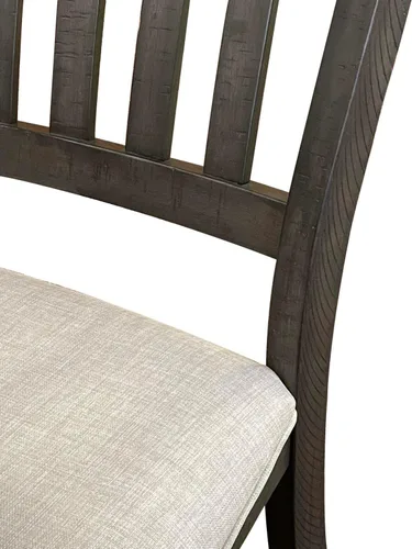 Vista 8 de Sunset Trading Juego de comedor gris de 7 piezas Mesa extensible rectangular de 96 pulgadas 6 sillas laterales tapizadas Madera envejecida