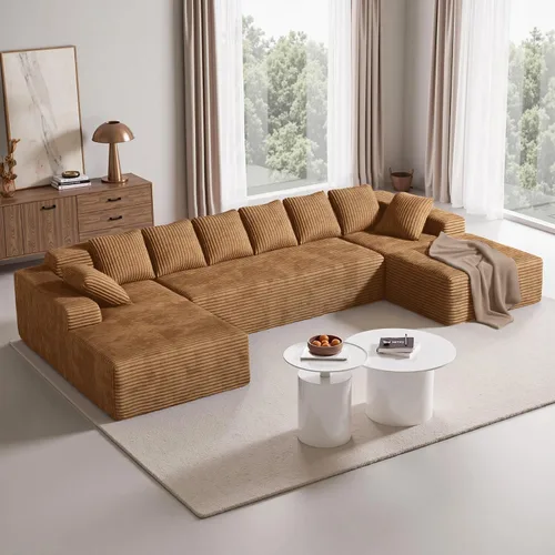 Vista 18 de Luxanimarion Sofá cama modular grande de 136 pulgadas con diván, sofá cama sin hueso en forma de U con otomana, no requiere montaje, asiento Beige
