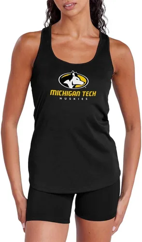 Vista 465 de Camiseta deportiva sin mangas oficial de NCAA Collegiate para mujer, con espalda cruzada, colección con logotipo primario