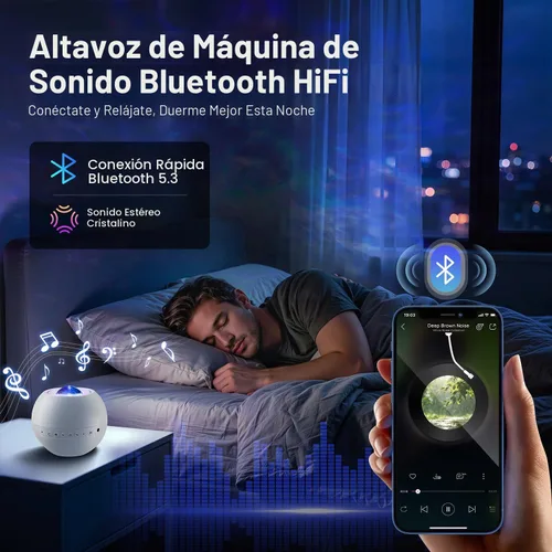 Vista 4 de Sound Machine Light Projector, 30 Sleep Sounds for Adult, Bluetooth Speaker Multicolor
