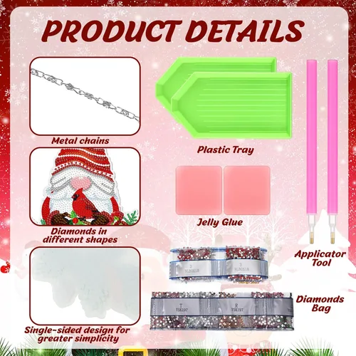 Vista 3 de Sintuff Juego de 3 carteles colgantes de pintura de diamantes de Navidad, diseño de pájaros gnomos, arte de diamante, arte de pared para bricolaje