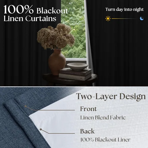 Vista 67 de Juego de 2 paneles de cortinas plisadas negras de 80 pulgadas para sala de estar, cortinas plisadas de lino con forro de 80 pulgadas de largo, 100%
