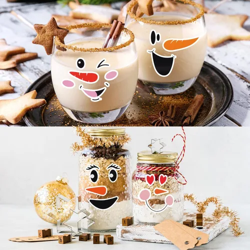 Vista 5 de 36 calcomanías de vinilo de Navidad con caras de muñeco de nieve para manualidades, calcomanías de cara de muñeco de nieve, botellas de agua