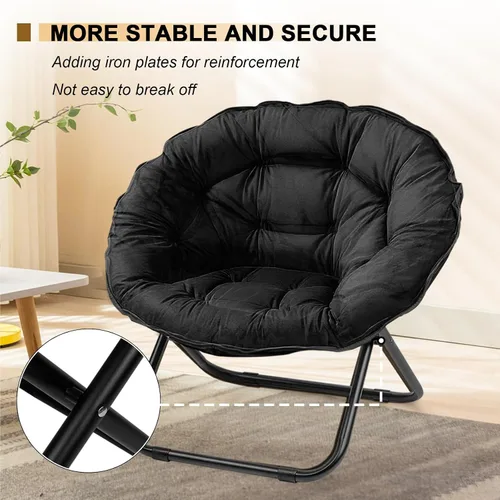 Vista 4 de Grezone Silla plegable con platillo, silla de luna perezosa de gran tamaño con marco de metal, cómodas sillas de dormitorio para dormitorio, sala