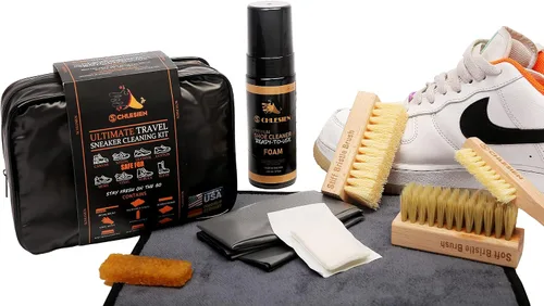 Vista 6 de Kit de limpieza de zapatos de viaje definitivo de 12 piezas, el mejor juego de regalo de viaje, kit de limpieza de zapatos para zapatos blancos Kit