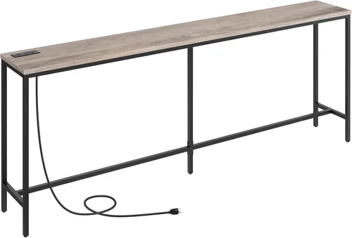 Vista 16 de MAHANCRIS Mesa consola de 70.9 pulgadas con toma de corriente, mesa de sofá estrecha, mesa de entrada industrial con puertos USB, detrás del sofá