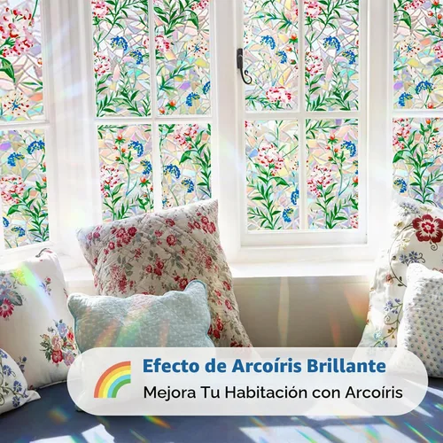 Vista 2 de Niviy - Película de ventana de vitral con herramientas de instalación, película de ventana de arcoíris con bloqueo de calor para puertas de vidrio