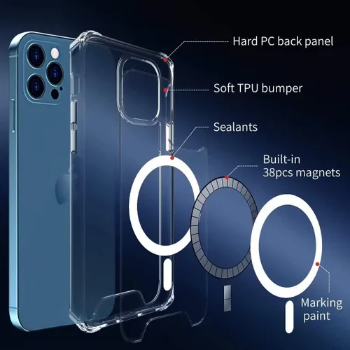 Vista 4 de Funda magnética transparente para Huawei Mate 40 Pro compatible con MagSafe, funda de silicona suave TPU parachoques Slim Fit Hard Back a prueba
