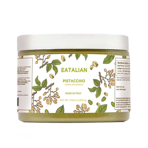 Vista 15 de EATALIAN by AMZ BETTER Crema de Pistacho, 7oz/200 gr, pasta de pistacho untable, sabor dulce y único, ideal para pan, para pasteles, postres