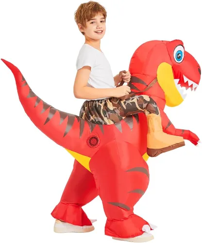 Vista 6 de GOOSH Disfraz inflable de dinosaurio para niños, disfraz de dinosaurio T-Rex para Halloween, fiesta de cosplay