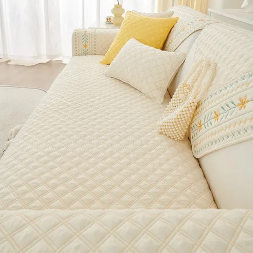 Vista 5 de vctops Funda acolchada de algodón para sofá, funda de sofá modular con bordado floral de granja, antideslizante, lavable, protector de muebles