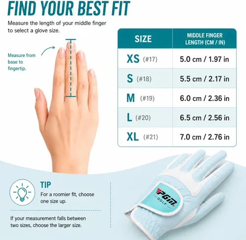 Vista 2 de PGM Guantes de golf para mujer, un par (4 opciones de color), sistema de agarre mejorado, fresco y cómodo Azul