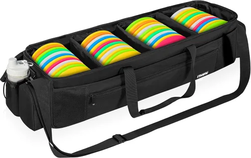 Vista 8 de Bolsa de almacenamiento de disco de golf duradera de gran capacidad con divisores y múltiples bolsillos laterales, color negro